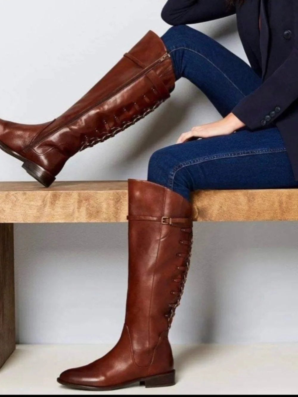 Gianni Bini Sz 6.5 Chain Detail Tall Brown leather Riding boots